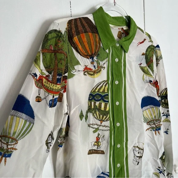 Maeve Anthropologie Hot Air Balloon Silk Retro Whimsical Button Blouse Top - 14 - Picture 3 of 5